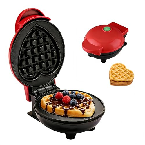 Mini gofrera corazón – mini gofrera pequeña, producción de 3 minutos, diseño en forma de corazón, gofres infantiles, bebé y aperitivos (rojo)