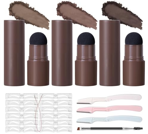 19 Pcs Augenbrauenpuder Stempel Set Augenbrauen Schablone Augenbrauen Stempel Wasserdicht Wiederverwendbares,Mit 12 Augenbrauenschablone,3 Augenbrauenpuder,1bürste,3 Augenbrauentrimmer Für Haaransatz