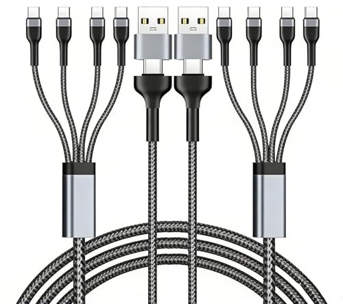 Jetstream 2 cables de carga múltiple USB-C 4 en 2, USB tipo C Multi PD+QC 3.1A cable con 4 puertos tipo C carga rápida, compatible con iPhone, S25, S24, S23, Xiaomi