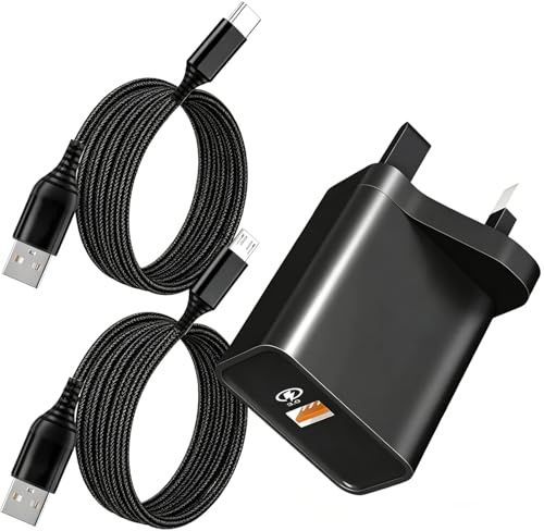 18W UK Charger Plug with Micro USB and Type C Cable for Kindle Fire HD 7 8 10 (All Generation),HD 10 Kids Edition,Max 11,Kids Pro,Paperwhite,All Kindle E-Readers/Tablets Fast Quick Charge 3.0 Adapter