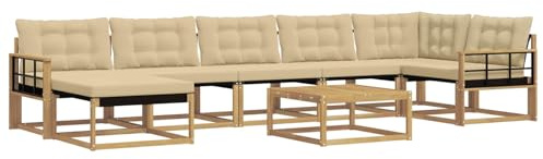 vidaXL Outdoor-Sofagarnitur 8 pcs Weiß und Beige 79 x 79 x 37 cm, Robustes, modernes Outdoor-Sofa-Set, Gartenmöbel zum Entspannen, wetterfeste Lounge, ergonomische Sitze