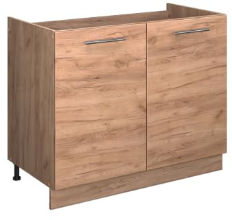 Vicco Spülenunterschrank Fame-Line, Goldkraft Eiche/Eiche, 100 cm | 2 Türen · Ohne Arbeitsplatte · Höhenverstellbare Füße · Metallgriffe · Soft-Close