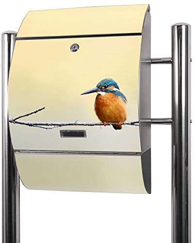 banjado® Standbriefkasten Edelstahl mit Zeitungsfach Motiv Pause/Briefkasten mit Standfuß/Edelstahl Briefkasten freistehend - A4 Einwurf inkl. 2 Schlüssel