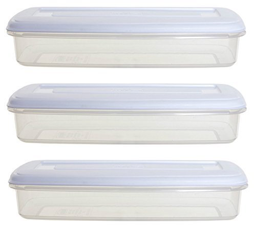 3 x Whitefurze Oblong Plastic Food Tub Bacon Storage Box With Lid 1L 29cm x 12cm by Whitefurze
