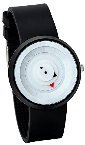 Lancardo 2PCS Damen Herren Armbanduhr, Quarz Analog Uhr, Drehscheibe Design mit Dreieck Zeiger,Silikon Legierung, Weiss