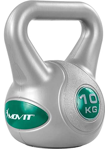 MOVIT Kettlebell STYLISH Grey, Kugelhantel mit Bodenschonender Kunststoffhülle, 2 bis 20 kg, Schadstoffgeprüft, 10 kg Petrol