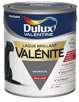 Dulux Valentine Peinture Laque Valénite Glycéro multisupport intérieur-extérieur – Grande résistance pour boiseries et ferronneries - aspect Brillant Anthracite 2L 5211216