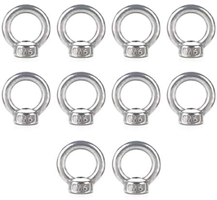 Eowpower 10 Pieces 304 Stainless Steel M6 Ring Eye Bolts Threaded Nuts