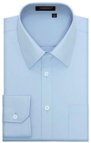 Hisdern Men s Formal Dress Shirt Long Sleeve Cotton Button Down Regular Fit Shirts for Men, L(Chest 47.3 ), Light Blue