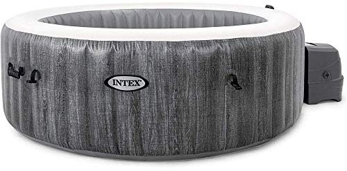 Intex PureSpa Greywood Deluxe 4 Person Inflatable Hot Tub Spa - 140 Bubble Jets, WiFi App Control, 2200W Heater, Hard Water System, LED Light, 196cm