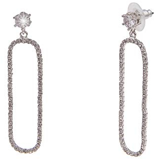 Leslii Damen-Ohrringe lange Glitzer-Ohrhänger Glas-Stein Strass-Ohrringe silberne Modeschmuck-Ohrringe XXL Silber Weiß