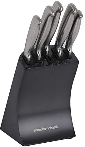 Morphy Richards Accents Knife Block, Satin, Stainless Steel Finish, Translucent Black, 5 Piece (Renewed)