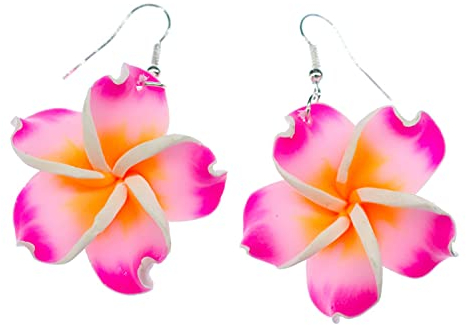 Miniblings Frangipani Ohrringe Blume Blumenohrrige Plumeria Surfing Pink Clay - Handmade Modeschmuck I Ohrhänger Ohrschmuck versilbert