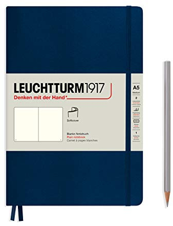 LEUCHTTURM1917 362864 Notizbuch Medium (A5), Softcover, 123 nummerierte Seiten, Marine, Blanko