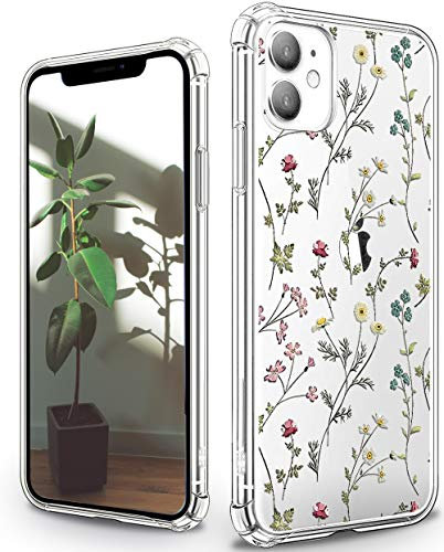 For iPhone 11 Case,Floral Flower Pattern Clear Design Transparent Plastic Protective Phone Case with TPU Bumper Protective Case Cover for iPhone 11 - Wildflower B01