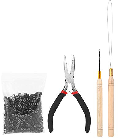 Swetup Microrings Extensions Haarverlaengerung, 4 in 1 Set Microrings mit Extensions Zange Bartperleneinfädler und 500 Stück Microringe Haarverlängerung Extensions Zubehör für Echthaare Bonding