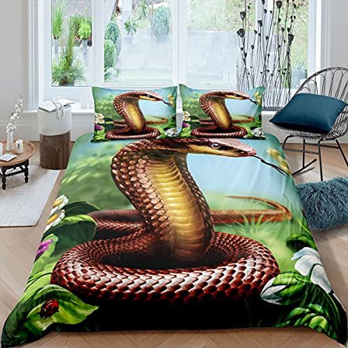 Loussiesd Cobra Bettbezug Set Schlange Drucken Bettwäsche Set 135x200cm für Kinder Jungen Mädchen Wild Tier Betten Set Tierwelt Zimmer Dekor 2St Reißverschluss