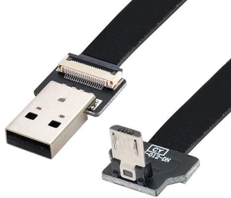 chenyang Câble plat micro USB 2.0 mâle vers micro USB mâle coudé à 90 degrés vers le bas 0,2 m