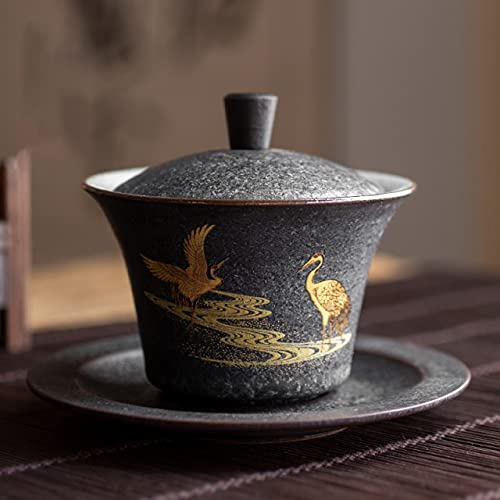 DUNGS Tazza da tè Gaiwan in Ceramica retrò Smalto d'Argento Zuppiera Fatta a Mano Kung Fu Set da tè Bicchieri