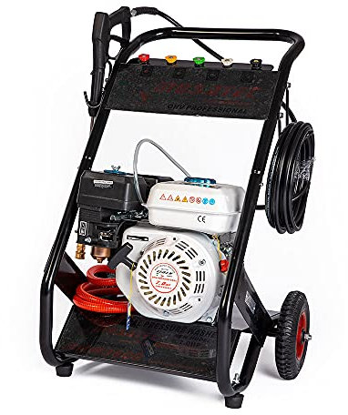 AMC Idropulitrice a scoppio con motore a benzina da 7Hp di potenza comprensivo di lancia a spruzzo e 5 ugelli di erogazione pressione 200 bar adatto per fai da te e professionisti