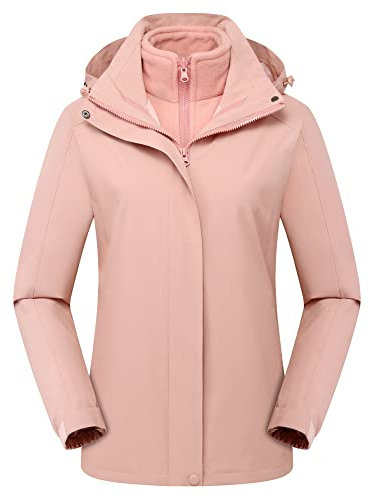 YuanDiann Veste de randonnée 3 en 1 pour homme et femme - 2 pièces - Coupe-vent - Doublure polaire - Imperméable - Veste de randonnée à capuche - Rose corail - S