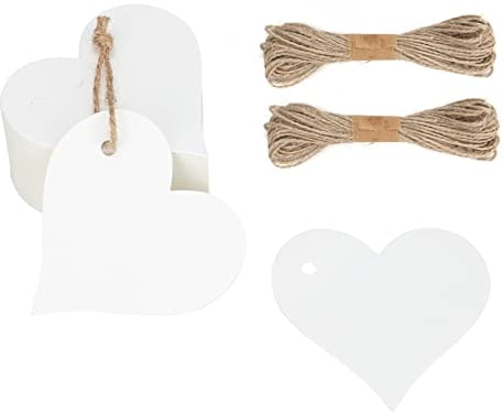 G2PLUS 100Stk Herz Kraftpapier Geschenkanhänger, Etiketten Herzanhänger mit Schnur für Valentinstag Hochzeit Geschenke-Weiß