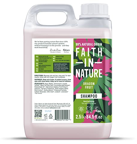 Faith In Nature Natural Dragon Fruit Shampoo, Revitalising for Oily Hair & Scalp, Vegan & Cruelty Free, No SLS, Silicones or Parabens, 2.5L Refill
