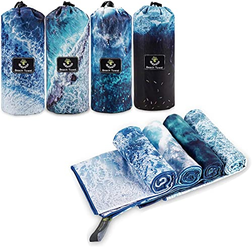 4Monster Mikrofaser Strandtuch Ultra Leicht, Sandabweisendes Handtuch Schnelltrocknend, Saugfähiges Sporthandtuch für Strand Pool Wassersport Yoga Fitness (Meer, 4er Set (80 x 160 cm))