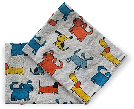 JOWOLLINA 2er-Set: Gourmet Geschirrtücher Küchentücher Handtücher Tücher 44x68 cm Halbleinen Stonewashed Bedruckt (Hund blau)