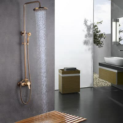 Dusche Set Badewannenset Duschkopf Wasserhahn Bronze Nostalgie Duschsystem Handbrause Duscharmatur Bad Duschset Kupfer Mit Kupfer+Edelstahl Shower Dusch Armatur Regendusche Antik Wand Mischbatterie