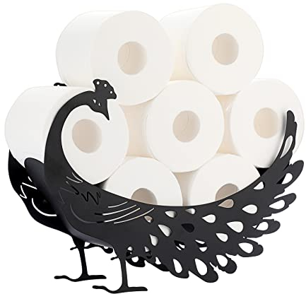 BTSKY Metal Toilet Paper Roll Holder - Matte Black Animal Style Toilet Tissue Holder, Freestanding & Wall Mount Toilet Tissue Storage Container for Bathroom, Home, Kitchen, Toilet (Peacock)