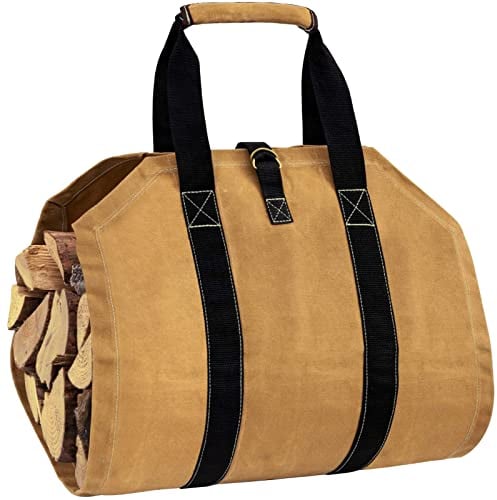 ZONSUSE Borsa per Legna da Ardere in Tela Impermeabile, Portatile e Pieghevole, con Maniglie per Camino, Stufe, Campeggio, Spiaggia (Giallo)