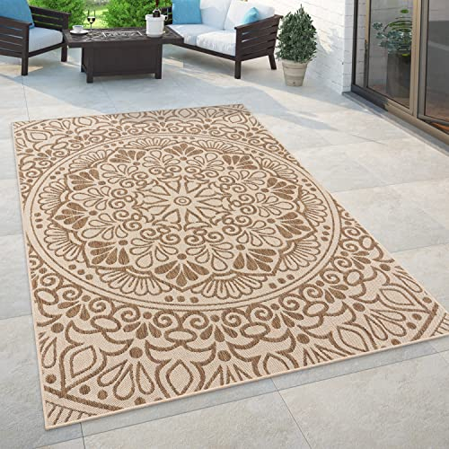 Paco Home In- & Outdoor Teppich Balkon Terrasse Vintage Orientalisches Muster Ornamente, Grösse:60x100 cm, Farbe:Beige