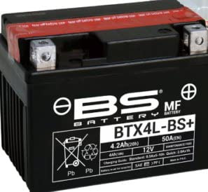 Batterie moto BS BTX4L-BS (YTX4L-BS) - Sans entretien - 12 V 3 Ah - Dimensions : 113 x 70 x 85 mm compatible avec KYMCO YN 50