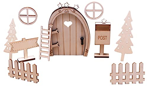 JAWSEU Wichteltür Zubehör Weihnachten, Weihnachtswichtel Tür Set, Weihnachtsdeko Elfentür Holz Wichtel Tür Deko mit Briefkasten Weihnachtsbaum Feentür Set Deko für Kinder Geschenke