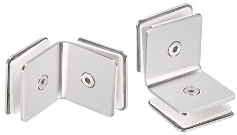 sourcing map Stainless Steel 90 Degree Glass Clamp, 2pcs for 8-12mm Thickness Double Side Square Frameless Glass Corner Clamp Bracket Clip for Shower Door, Bright Silver