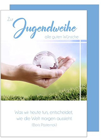 Edition Seidel Premium Glückwunschkarte zur Jugendweihe mit Umschlag. Eine einzelne Karte zur Jugendweihe mit Spruch. Grusskarte Zur Jugendweihe Welt in der Hand Junge Mädchen (JW123 SW023)
