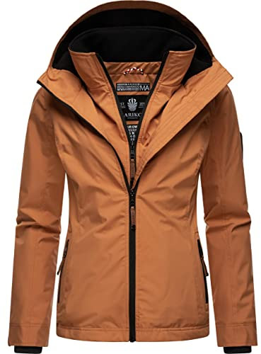 MARIKOO Giacca da donna leggermente foderata, per le mezze stagioni, con morbida fodera interna in pile e grande cappuccio, fragola, XS-XXL, Cannella rustica, M