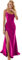YUAOHUANG Vestido de dama de honor de satén con tirantes delgados para mujer, para boda, vestido de noche formal de sirena con abertura, Fucsia, Talla única