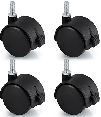 Skelang 4 Stück Lenkrollen mit Schaft 8 mm x 20 mm, 50 mm Rad aus Nylon mit Bremse, Nylonrolle mit Verriegelung, Tragkraft 20 kg pro Rolle, 4 Stück