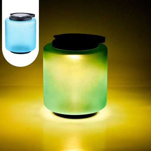 Marrakesch Solarlaterne für außen mit Henkel aus Glas 33cm Groß | Skandinavische Outdoor Solar LED Laterne Erlin blau IP65 Wasserdicht als Gartendeko Deko