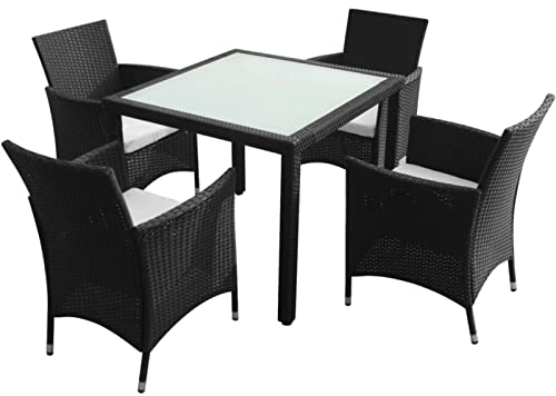 Festnight Rattan Essgruppe 4 Personen Rattan Gartenmöbel Set mit Auflagen Sitzgruppe Garten 5-TLG. Gartenmöbel Essgruppe Gartengarnitur Sitzgarnitur Terrassenmöbel Schwarz und Weiß