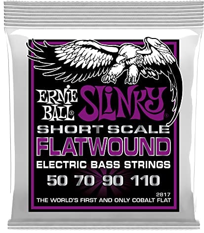 Ernie Ball, Power Slinky Short Scale Flatwound, Corde per basso elettrico a scala corta, diametro 50-110