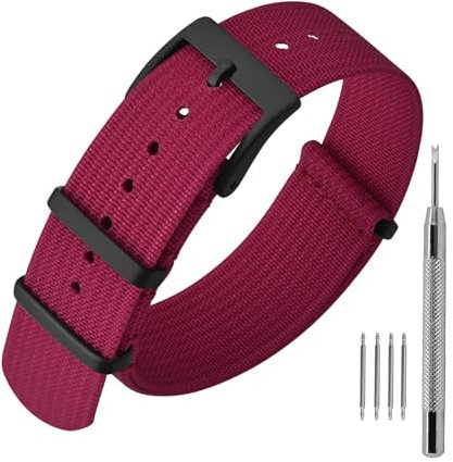ANNEFIT Nylon Uhrenarmbänder 22mm mit Edelstahl Metall Schwarz Schließe, Sport Atmungsaktive Ersatzarmband (Rot)
