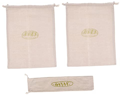 Cabilock 3pcs Bread Bag French Toast Bread Canvas Drawstring Bags Organic Buns Unbleached Linen Bread Bag French Bread Bags Bakery Toast Bag Reusable Linen Bags Loaf Bags Natural