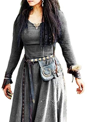 WEITING Langärmeliges Maxi-Kleid für Damen, Vintage-Stil, Elfenkleid, Renaissance, keltisch, Wikinger, Gothic-Kleidung, Fantasie-Ballkleid, Größe 3, Dunkelgrau, Größe 4XL