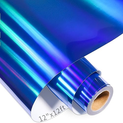 VINYL FROG Holographic HTV Vinyl Roll 12 x12ft Holographic Blue Metallic Heat Transfer Vinyl Iron on Vinyl Easy to Cut & Weed DIY Heat Press Design for T-Shirts