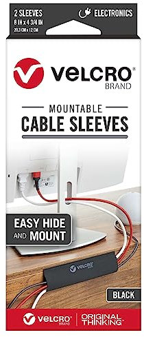 VELCRO® Brand Mountable Cable Sleeves, 8 x 4-3/4, Black, Pack Of 2 Sleeves, VEL-30795-USA