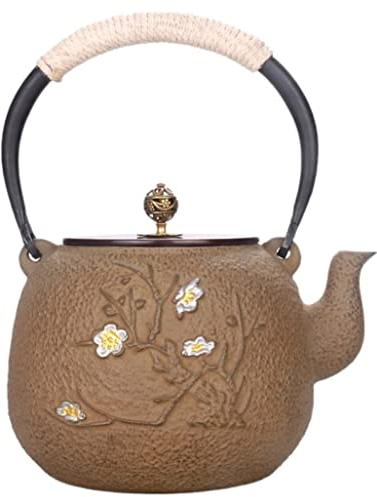 UTOQIA Théière Japonaise Théière en Fonte Chinoise 1300 ML Théière Pots À Thé en Fonte Artisanat Pot Couverture en Cuivre Style Non Enduit À La Main Pot De Fer Theiere Fonte Theiere Japonaise