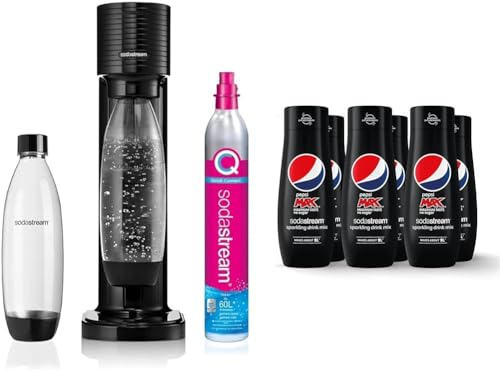SodaStream Gaia Sparkling Water Maker, Slim Retro Drinks Maker w/ BPA-Free 1L Bottle & Co2 Gas Bottle - Black